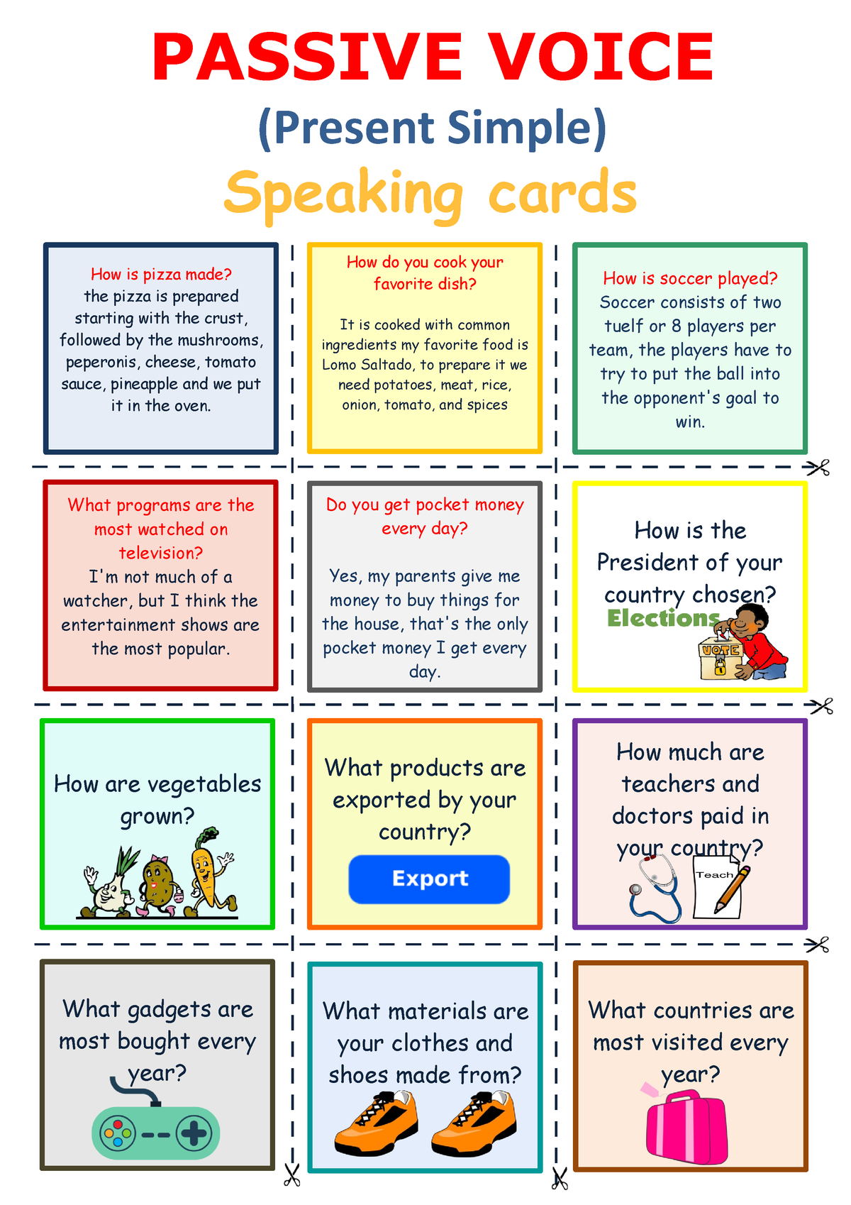 Voice - apunte - PASSIVE VOICE (Present Simple) Speaking cards How is ...