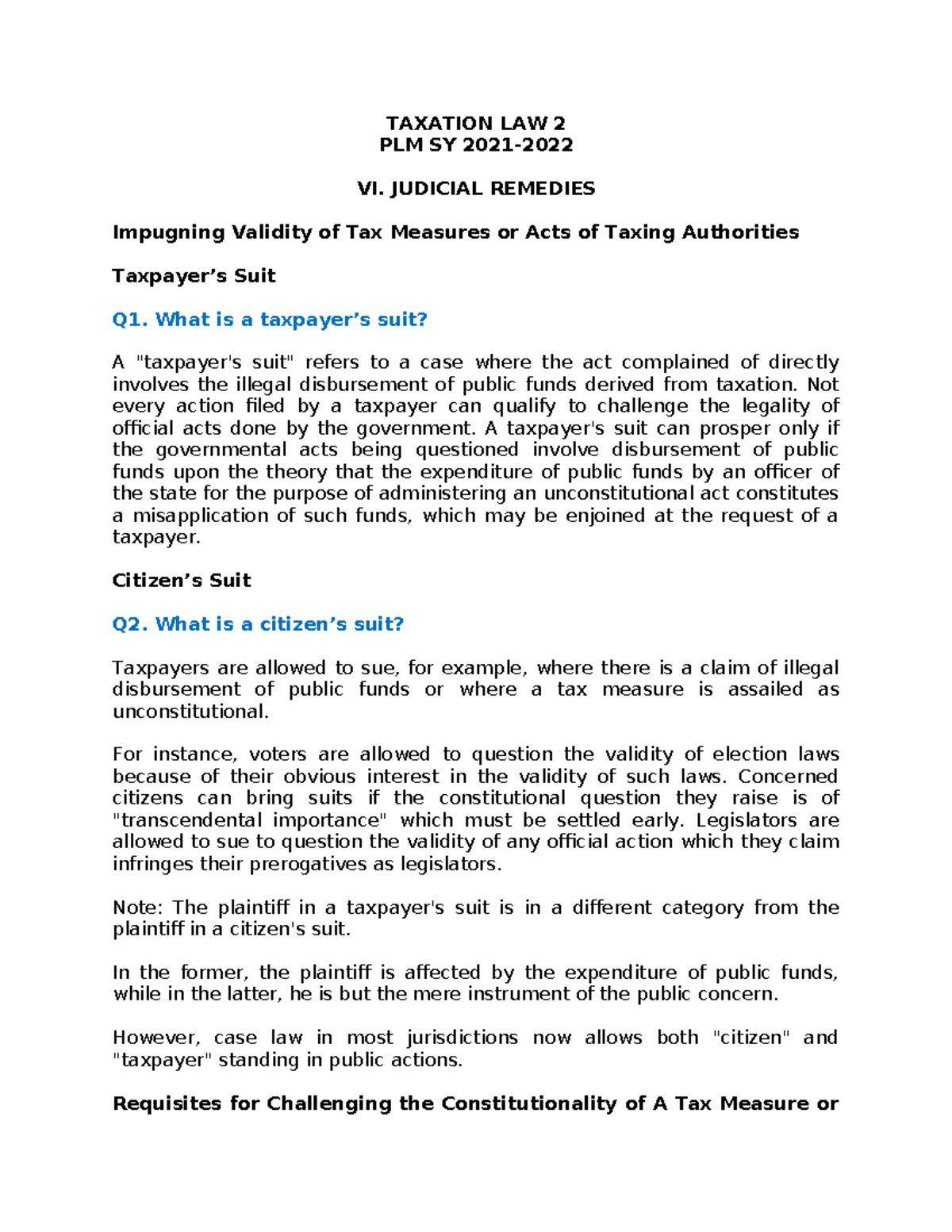 VI-Judicial-Remedies - TAXATION LAW 2 PLM SY 2021- VI. JUDICIAL ...