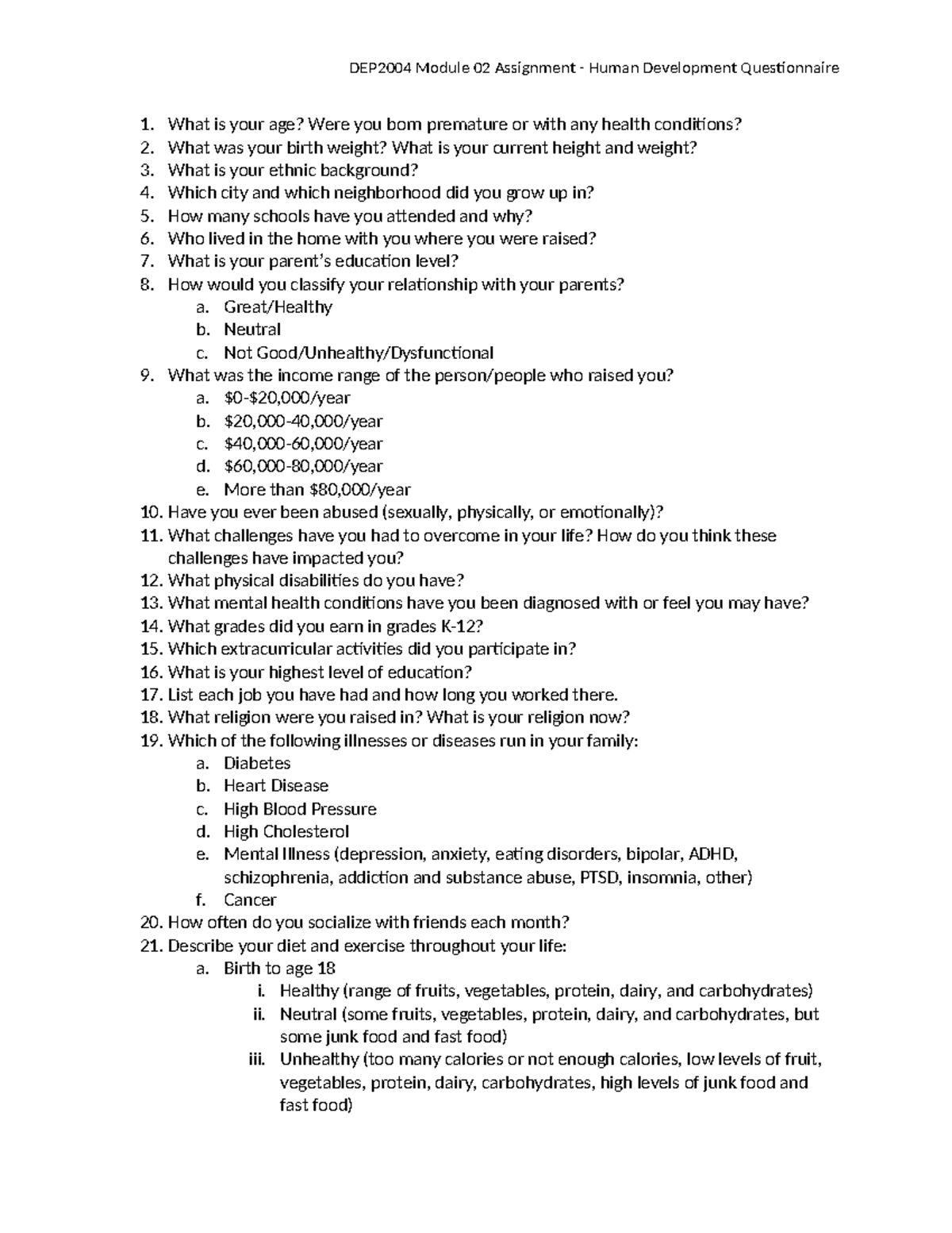 DEP2004 M02 Assessment Questionaire - DEP2004 Module 02 Assignment ...