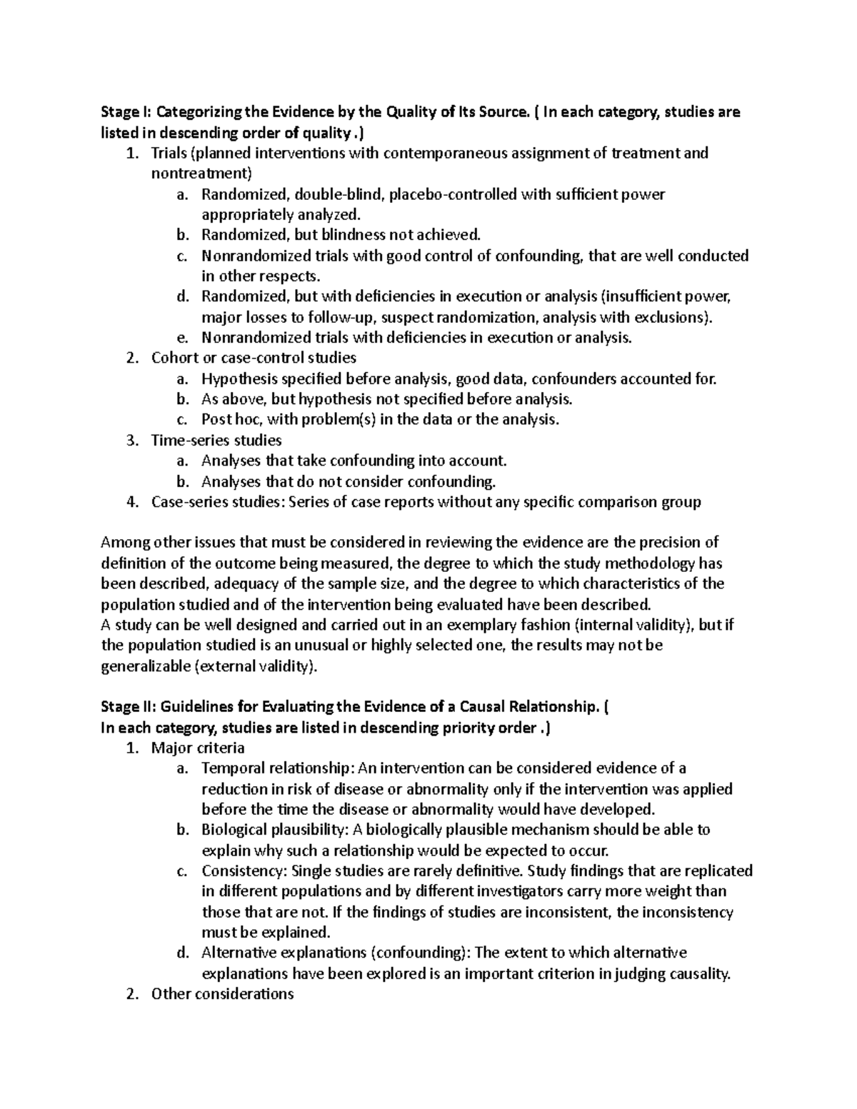 Categorizing the evidence and causality worksheet - Stage I ...