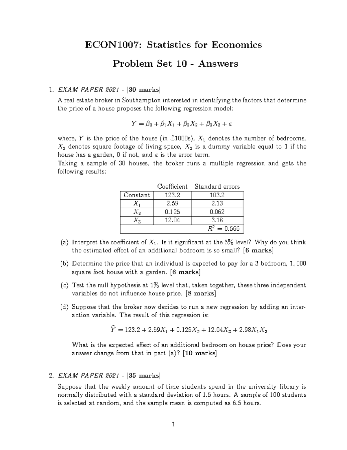 PS-10 - ECON1007: Statistics for Economics Problem Set 10 - Answers ...