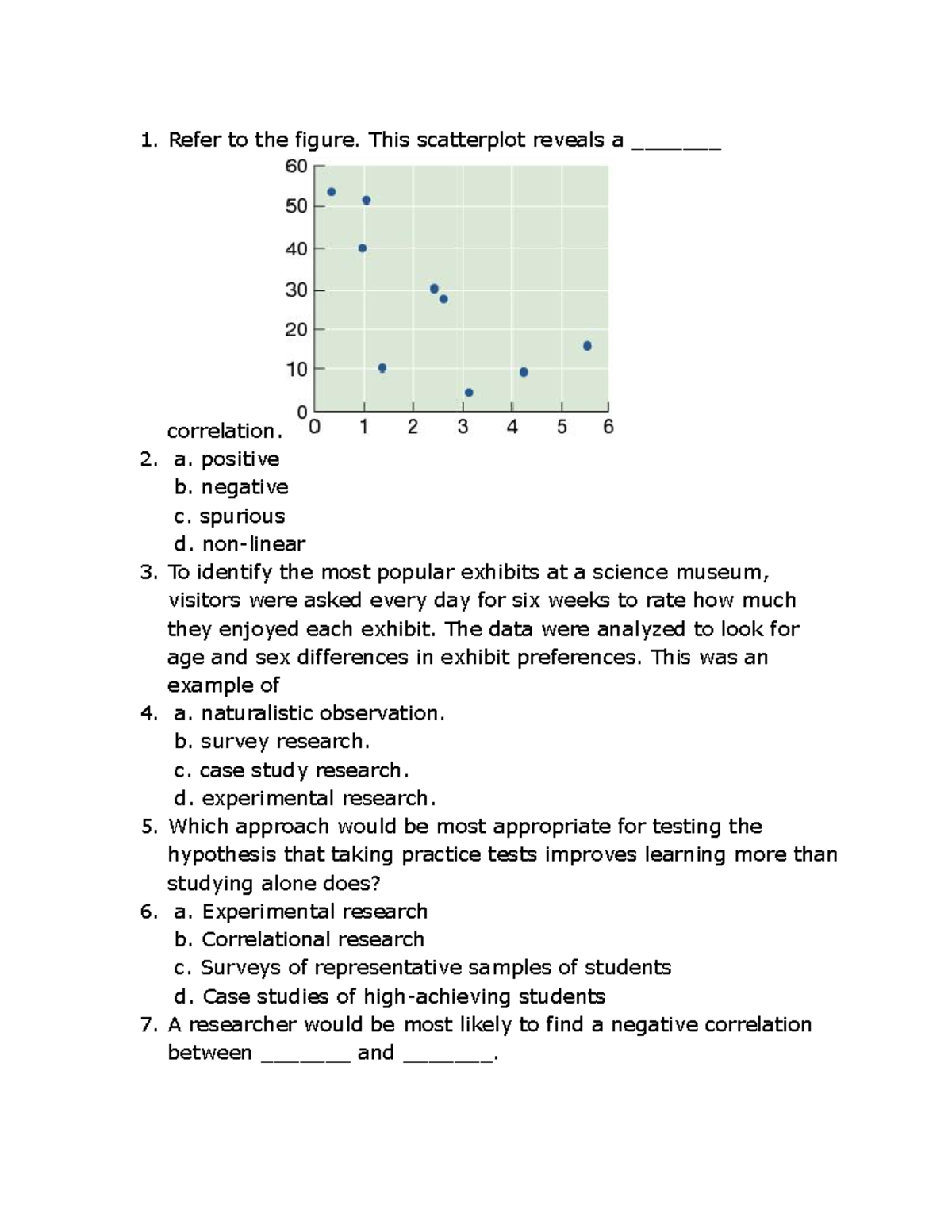 Psychology practice test ch. 2 - Refer to the figure. This scatterplot ...