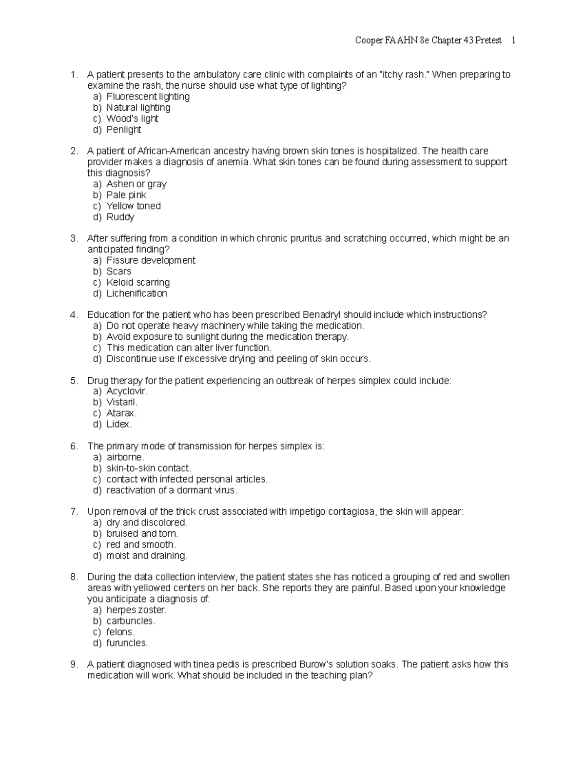 Chapter 043 - Cooper FAAHN 8e Chapter 43 Pretest 1 A Patient Presents ...