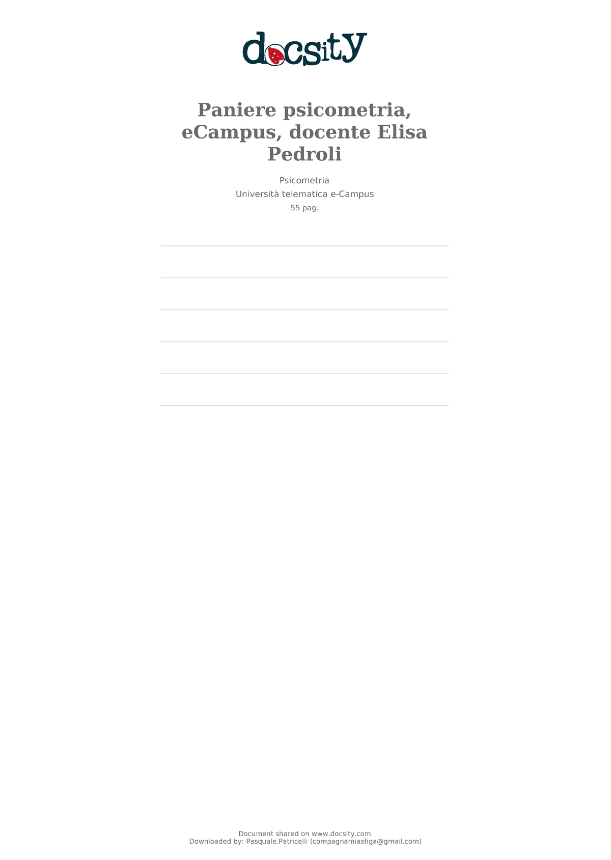 Docsity Paniere Psicometria Ecampus Docente Elisa Pedroli - Paniere ...