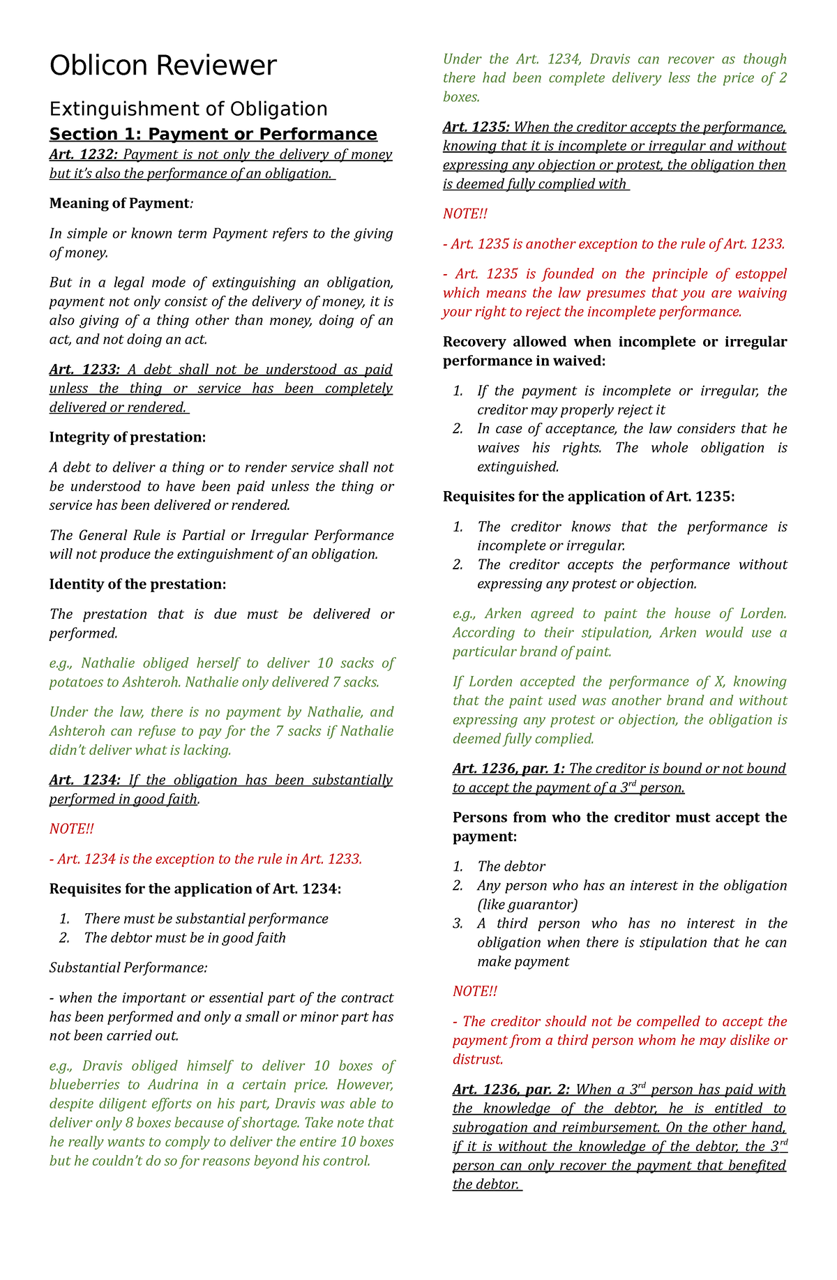 Oblicon Reviewer - Lecture Note - Oblicon Reviewer Extinguishment Of ...