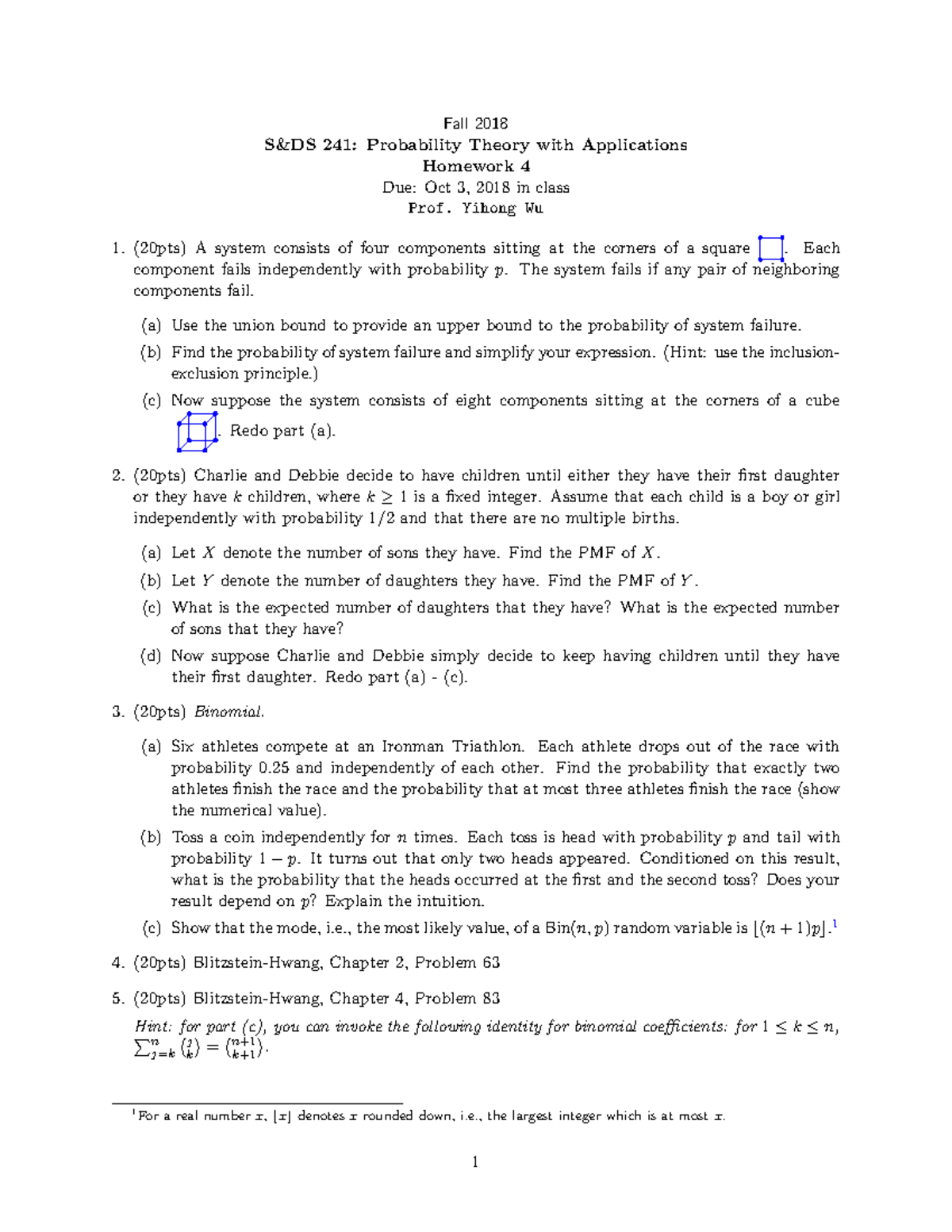 Hw4 pset - hw 4 - Fall 2018 S&DS 241: Probability Theory with ...