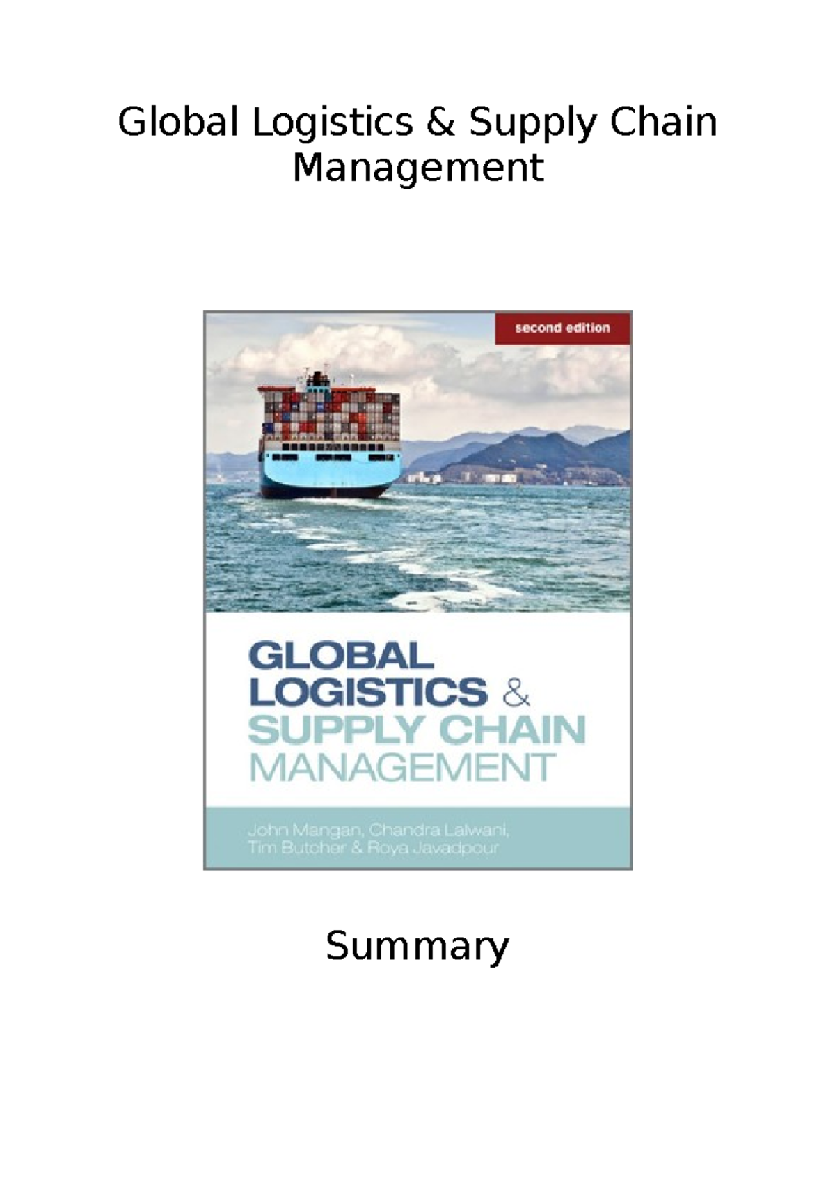 Summary Global Logistics & Supply Chain Management - Global Logistics ...