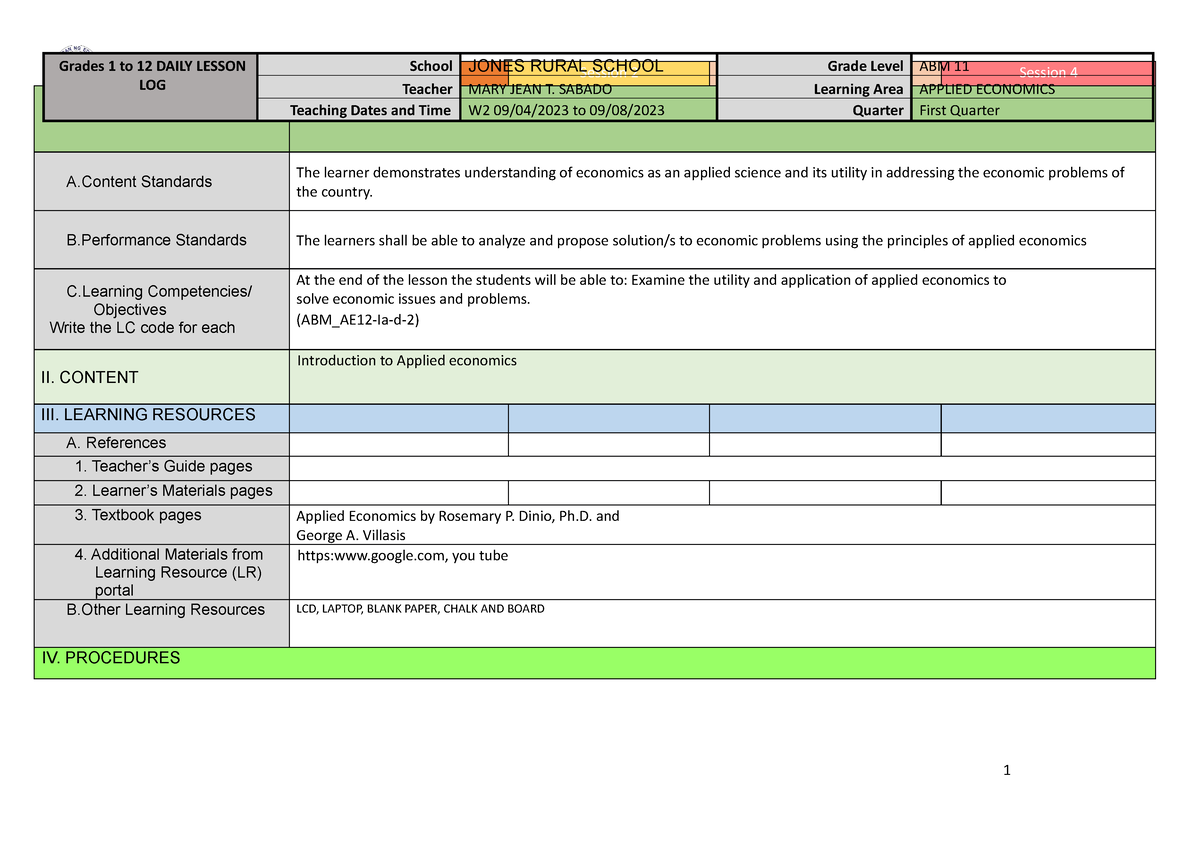 DLL Applied Economics W2 - Session 1 Session 2 Session 3 Session 4 I ...