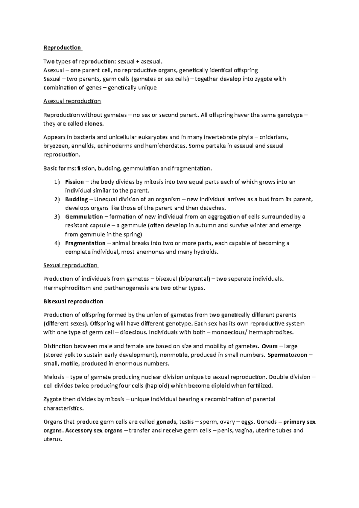 Reproduction - Summary Zoology - Reproduction Two types of reproduction ...
