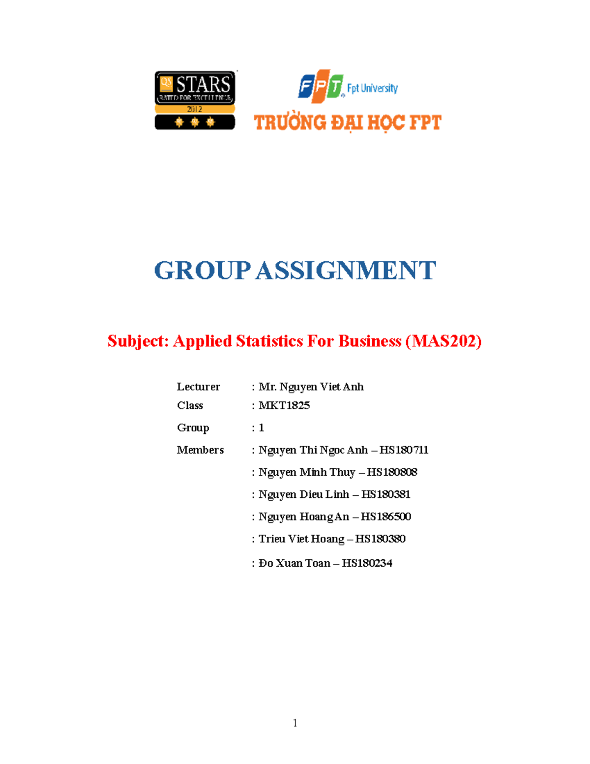 MAS202 Group 1 Group-Assignment - GROUP ASSIGNMENT Subject: Applied ...