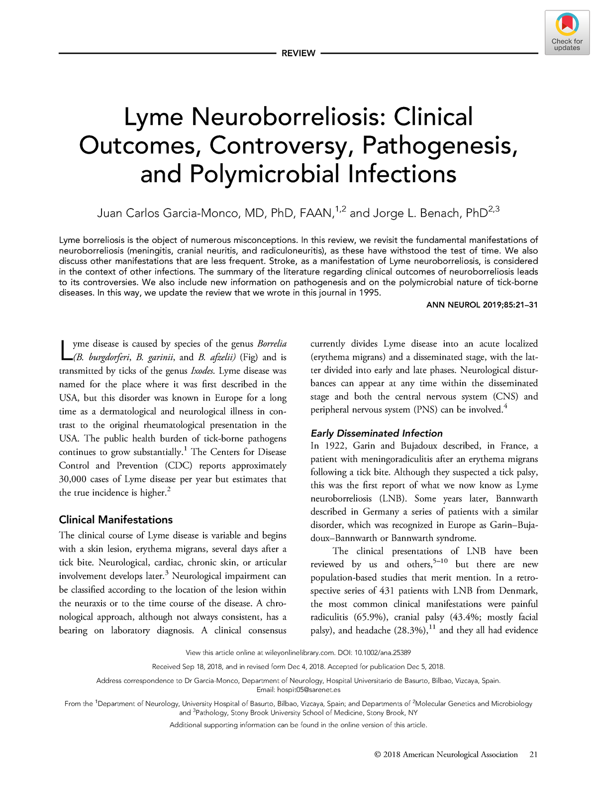 Lyme Neuroborreliosis- Clinical Outcomes, Controversy, Pathogenesis ...