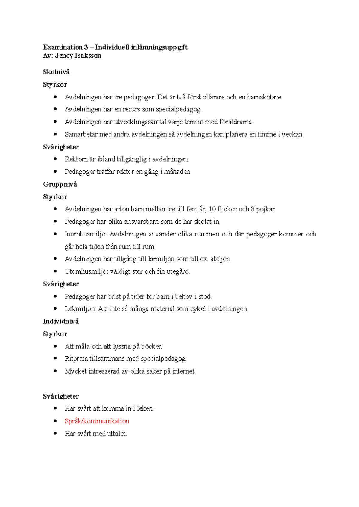 Examination 3 Fallbeskrivning Komplettering - Examination 3 ...