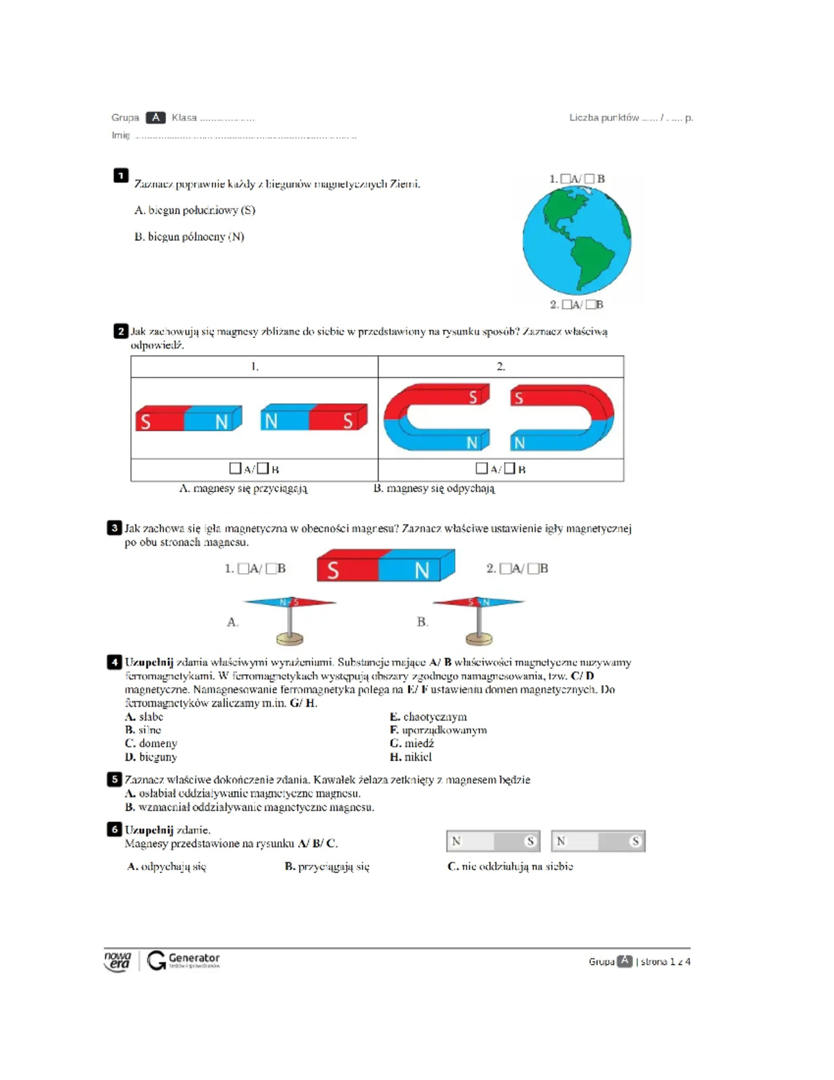 Sprawdzian Z Fizyki Nr 21 Zjawiska Magnetyczne www.studocu.com