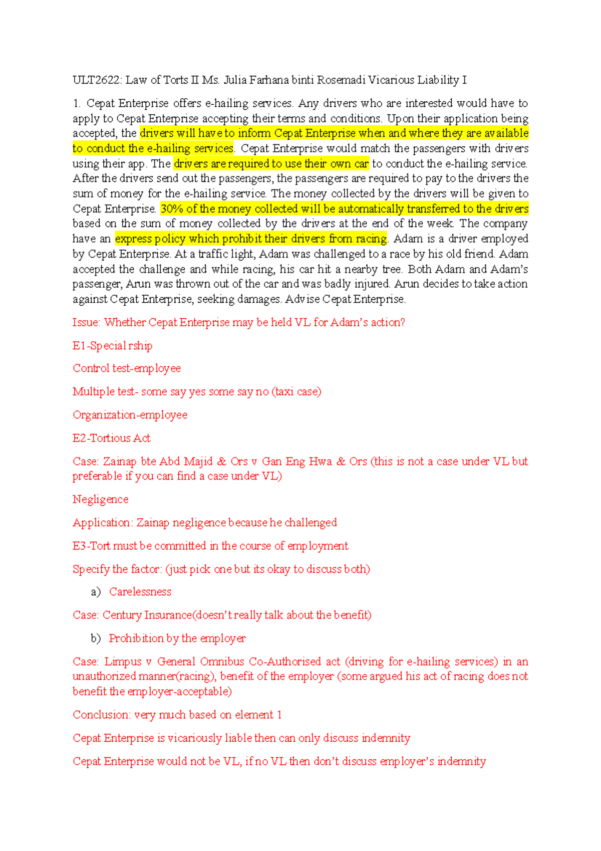 Torts Tuto Week 10 - Law Of Tort 2 - MMU - Studocu