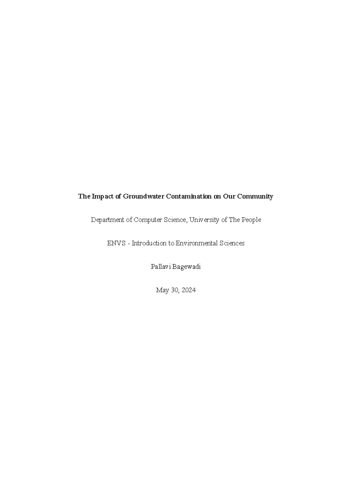 The Impact of Groundwater Contamination on Our Community - This essay ...