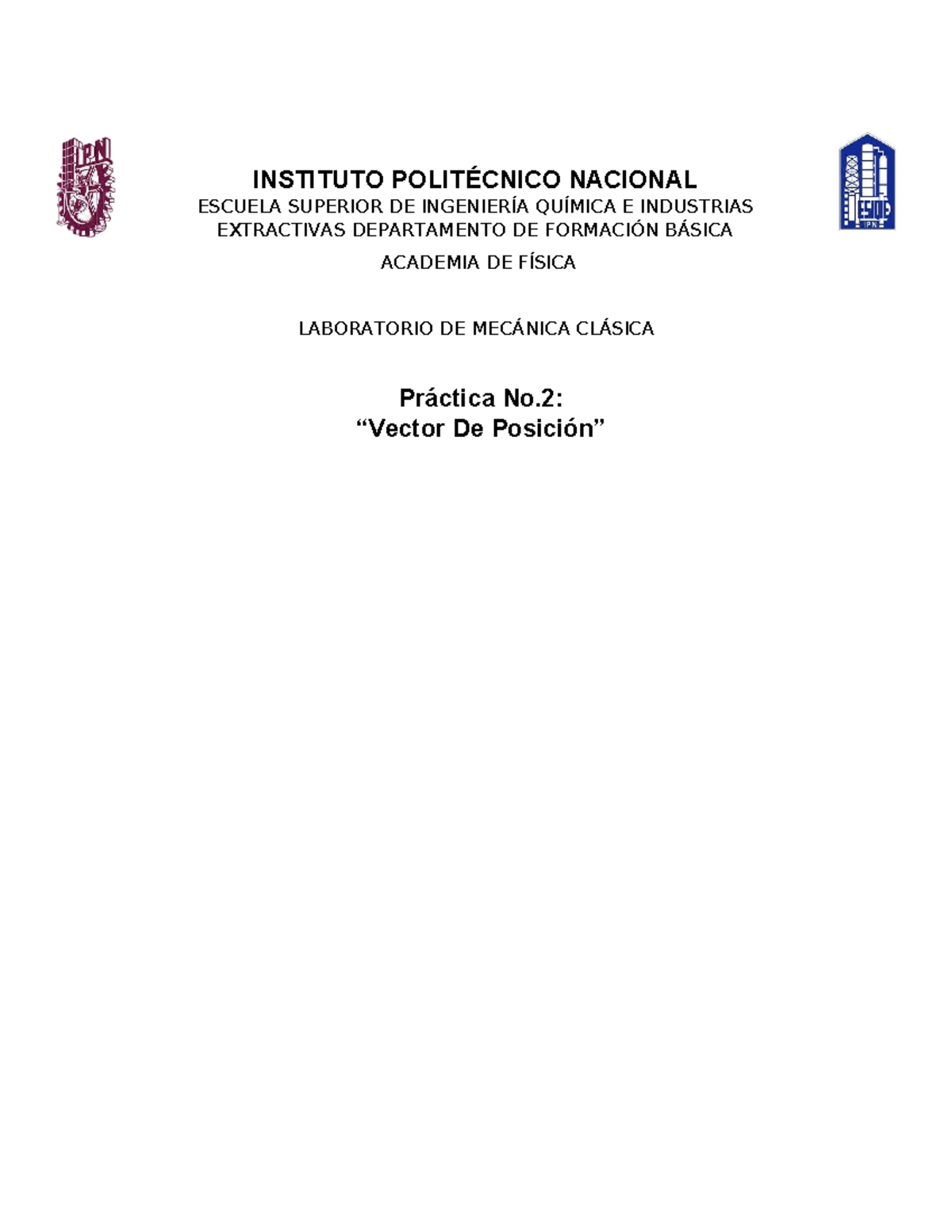 Practica 2 - prctica 2 mecanica clasica - INSTITUTO POLITÉCNICO ...