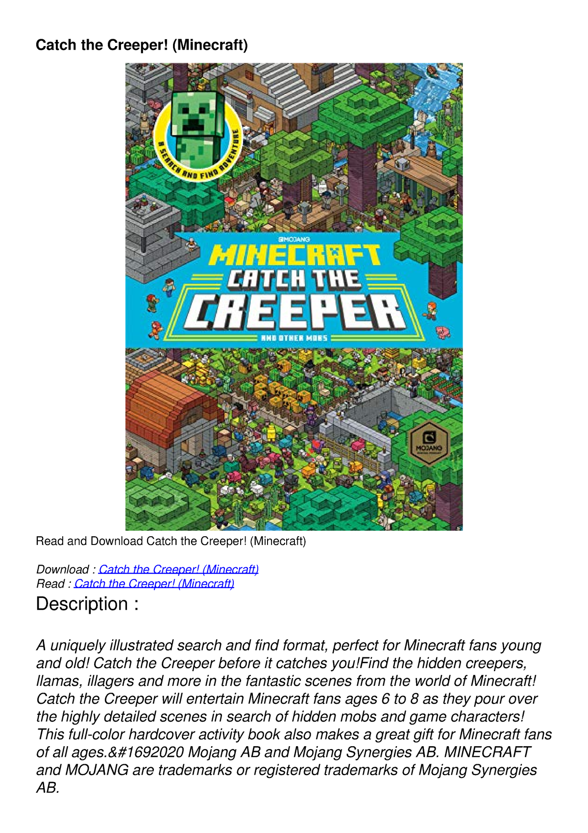 Catch the Creeper Minecraft - Catch the Creeper! (Minecraft) Read and ...