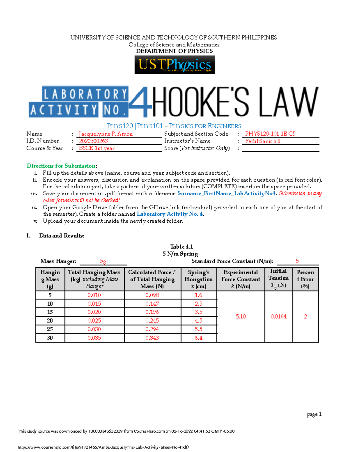 Amba Jacquelynne Lab Activity Sheet No - UNIVERSITY OF SCIENCE AND ...
