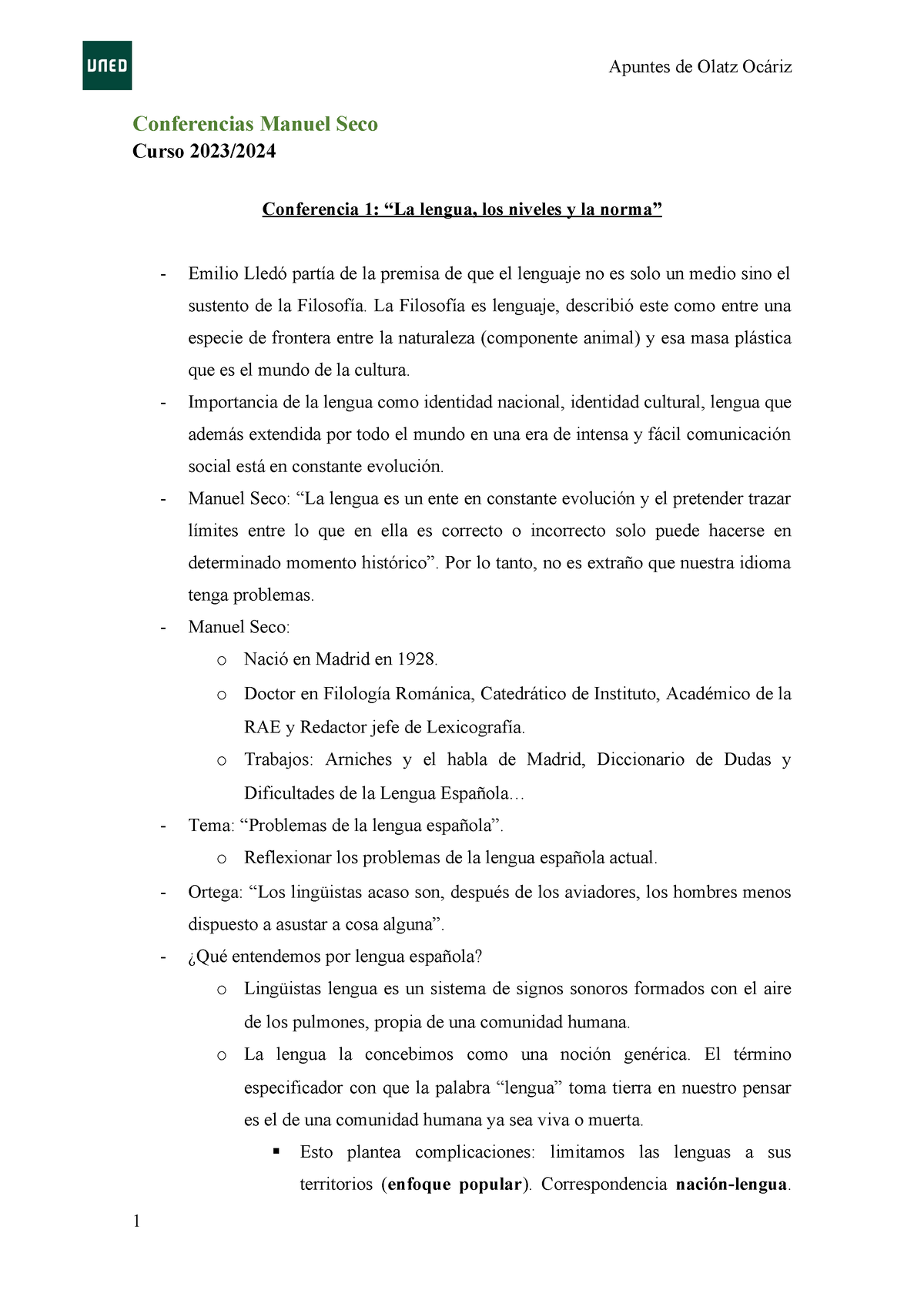 Borrador Conferencias Manuel Seco Conferencias Manuel Seco Curso 2023