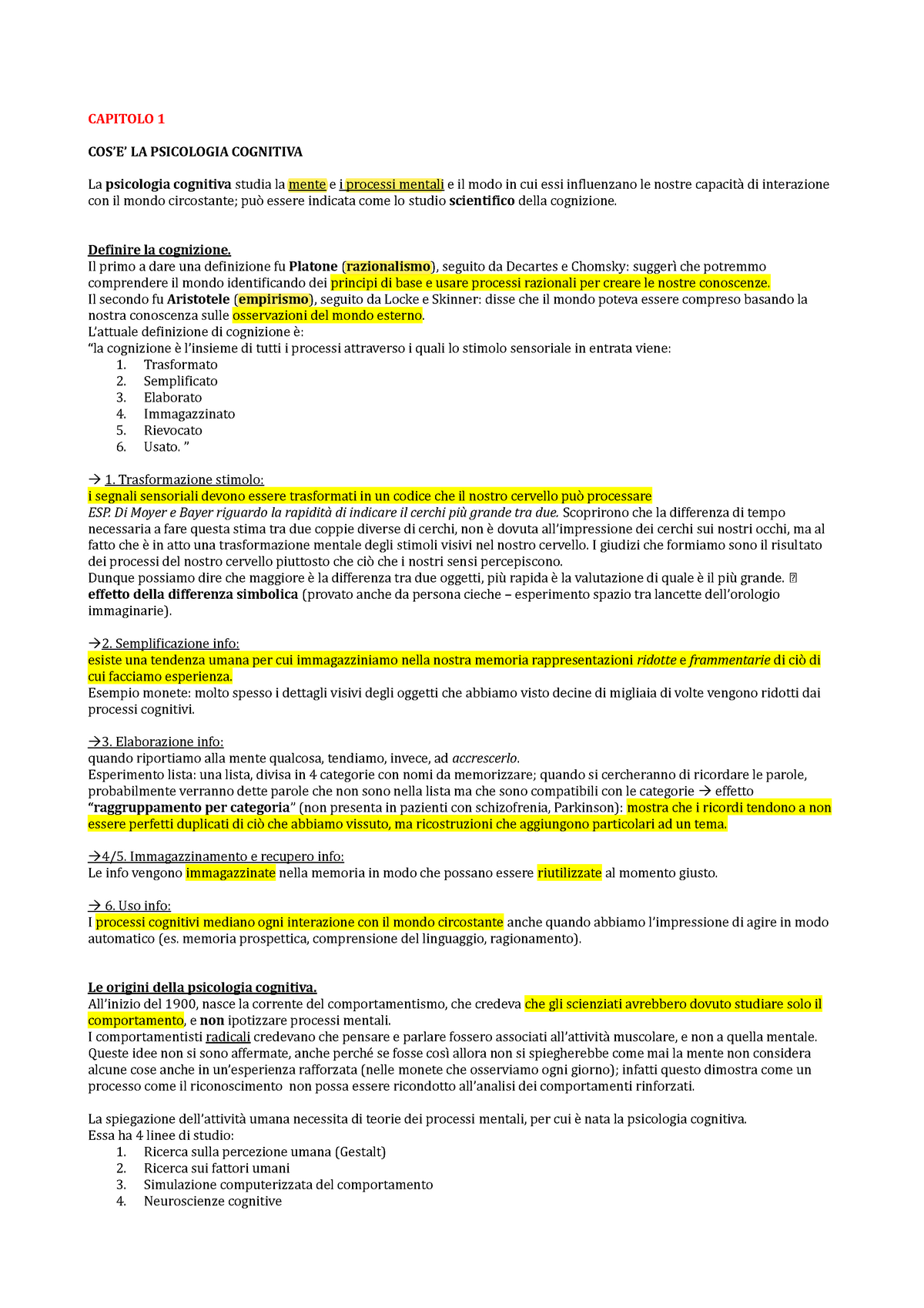 Riassunti Capitoli 1,2,4 Libro "Psicologia Cognitiva. Teoria E Pratica ...