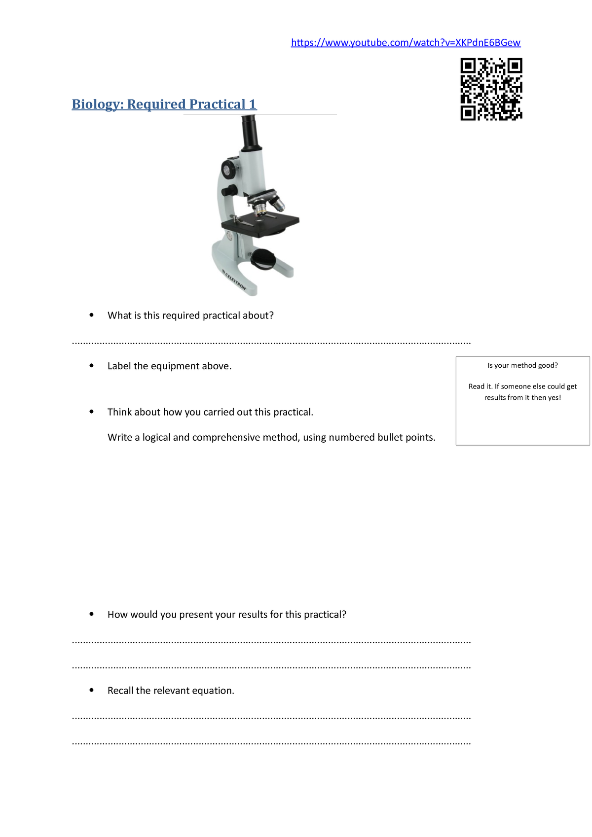 B1 - Biology - Youtube/watch?v=XKPdnE6BGew Biology: Required Practical ...