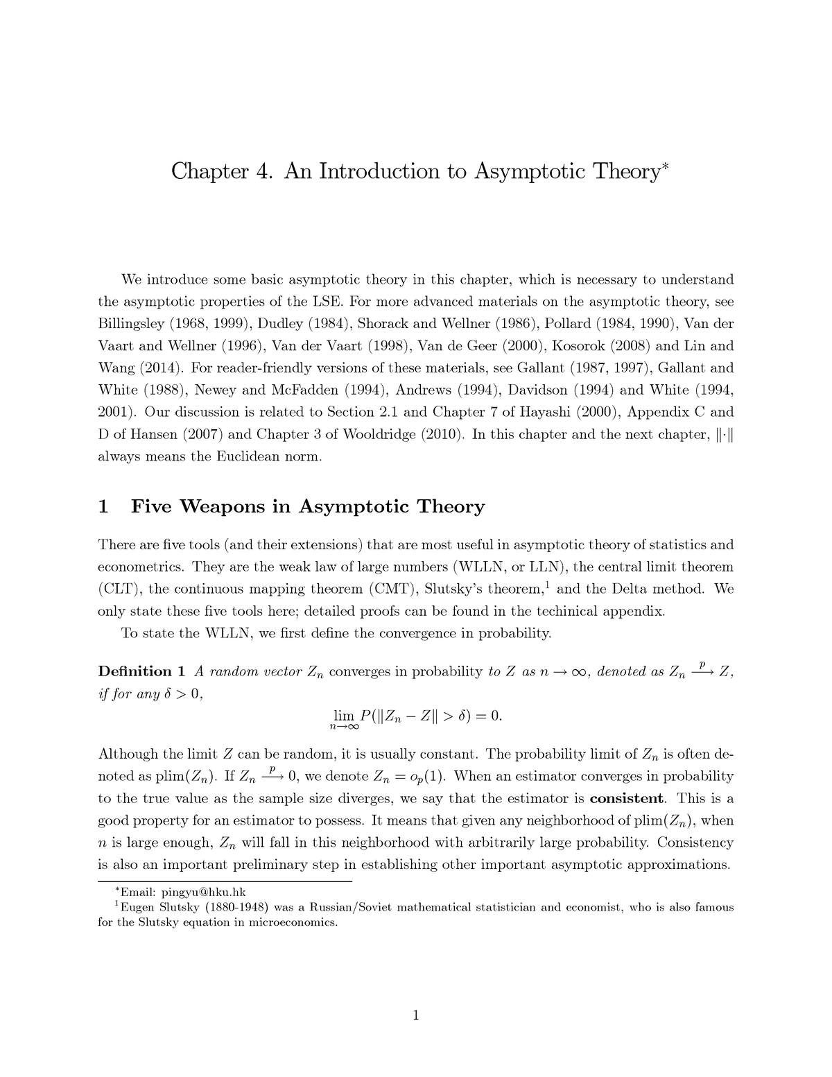 4 Notes An Introduction To Asymptotic Theory Ver3 - Chapter 4. An ...