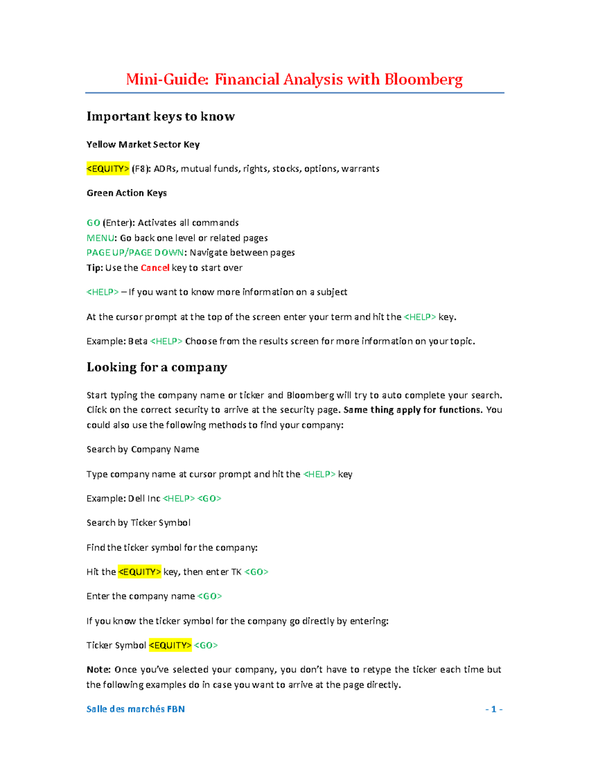 Bloomberg Tutorial - Mini-Guide: Financial Analysis with Bloomberg ...