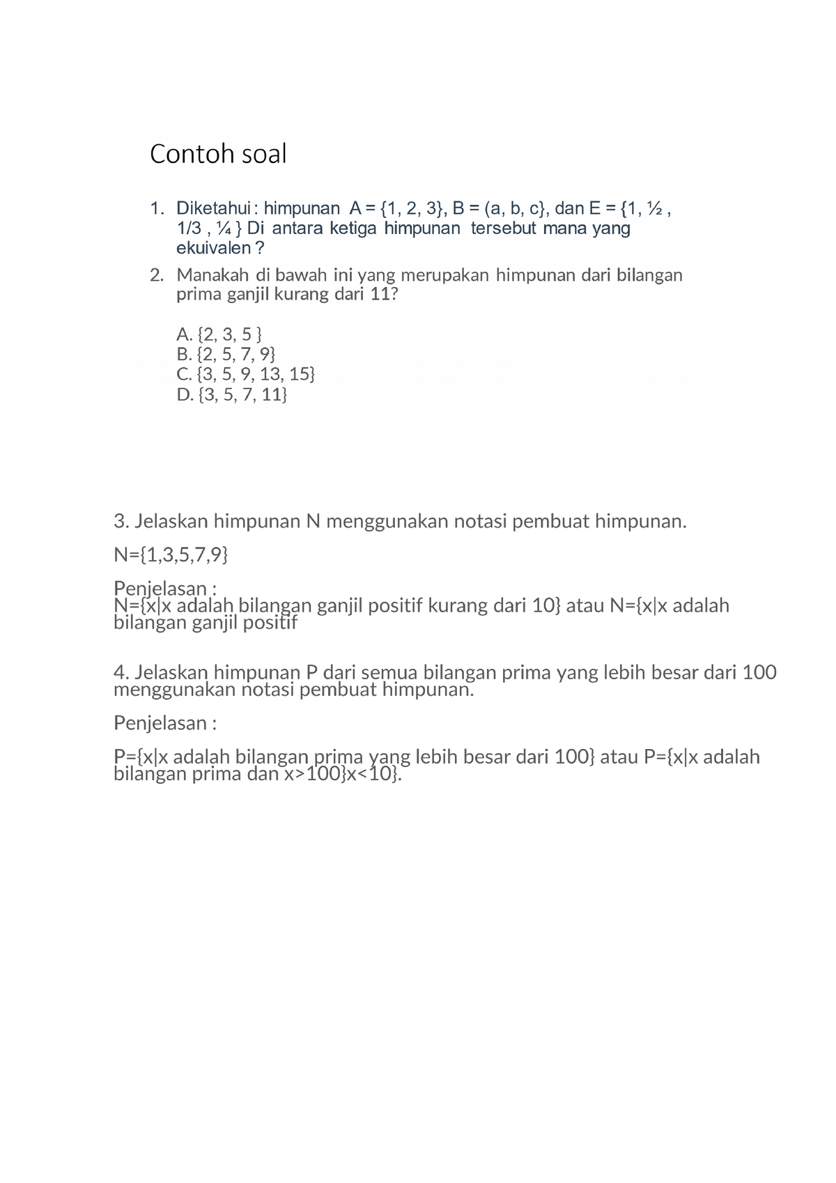 Latihan Soal Himpunan - Matematika Diskrit - Soal 5: - Studocu