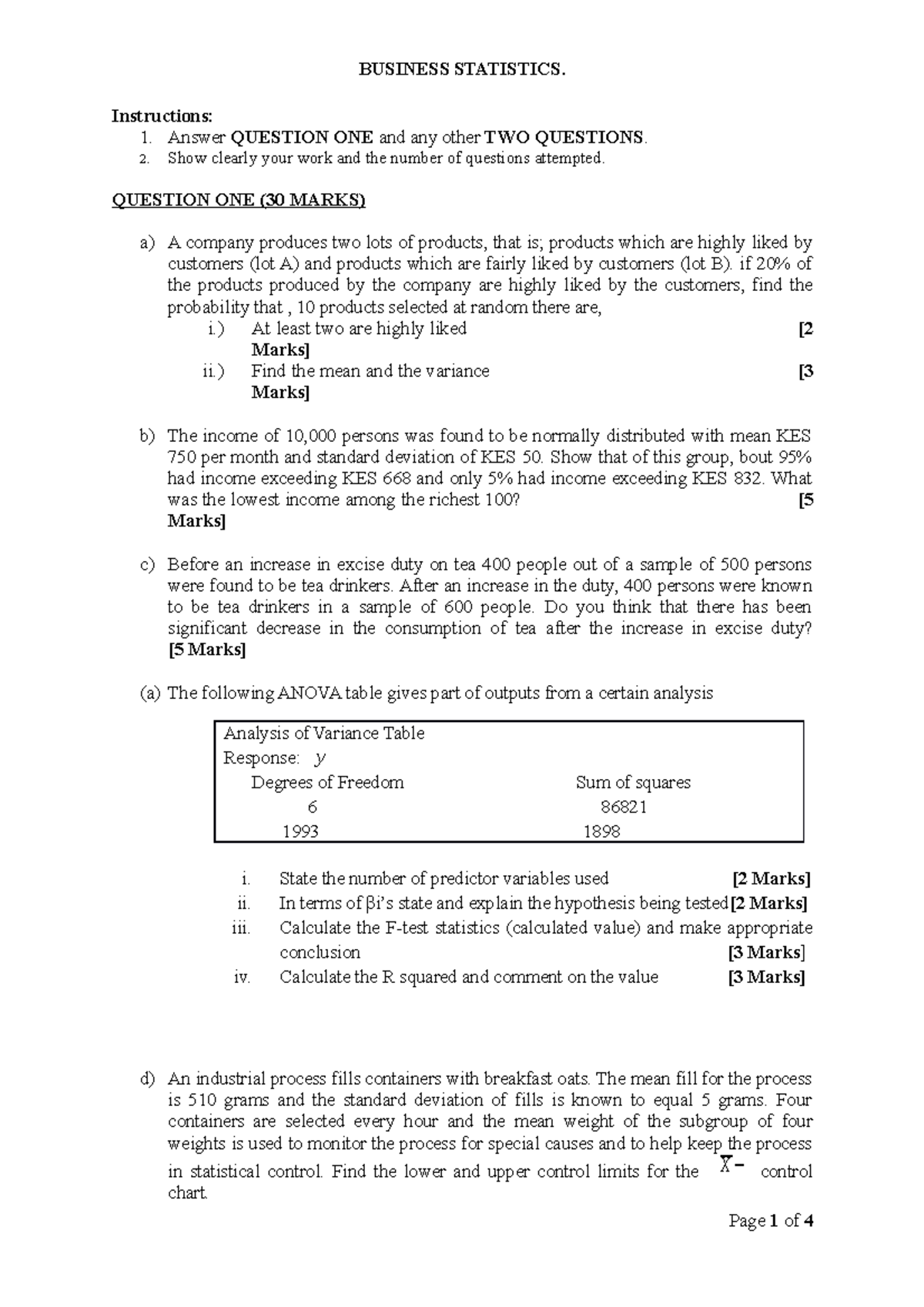 business statistics assignment questions and answers