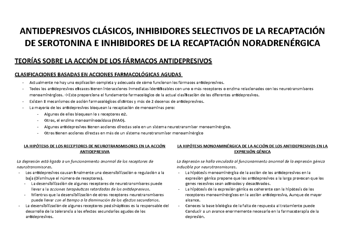 6. Antidepresivos Clásicos, Inhibidores Selectivos DE LA Recaptación DE