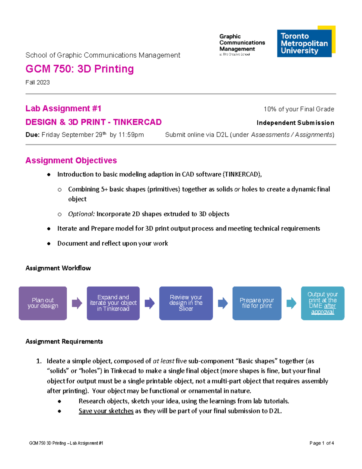GCM750 F2023 Lab Assignment 01-Tinker Cad Model v1 - School of Graphic ...