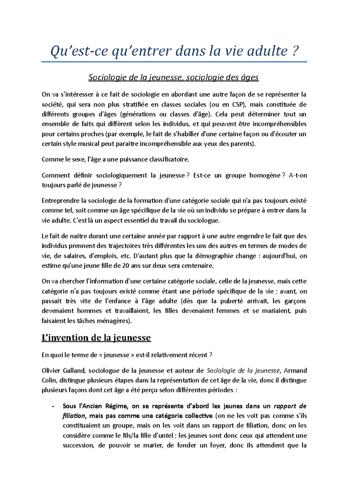 5 sociologie de la jeunesse Qu’estce qu’entrer dans la vie adulte