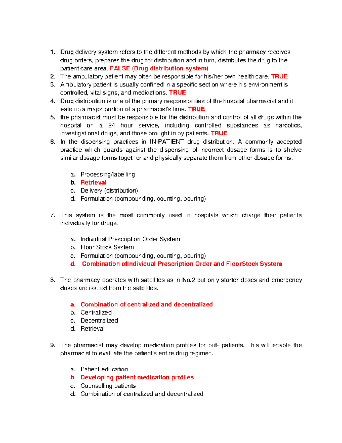 QUIZUNITVII DRUG Distribution SystemsFA4 1. Drug delivery