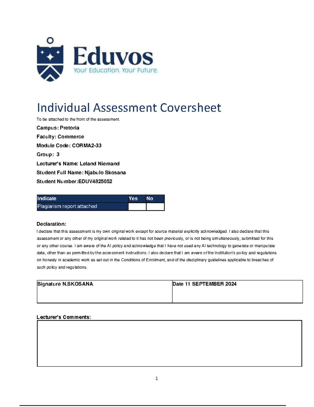 RM poe - assingnment - Individual Assessment Coversheet To be attached ...