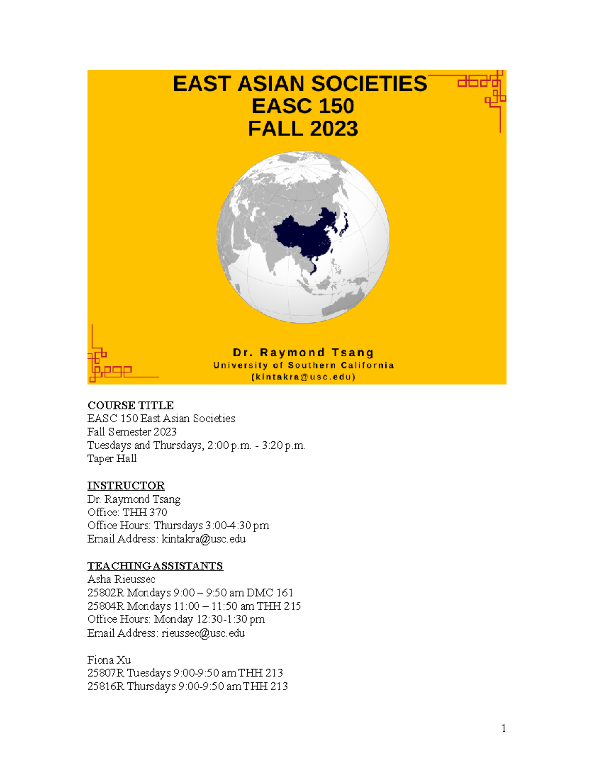 20220903 East Asian Societies syllabus to students (revised) - COURSE ...