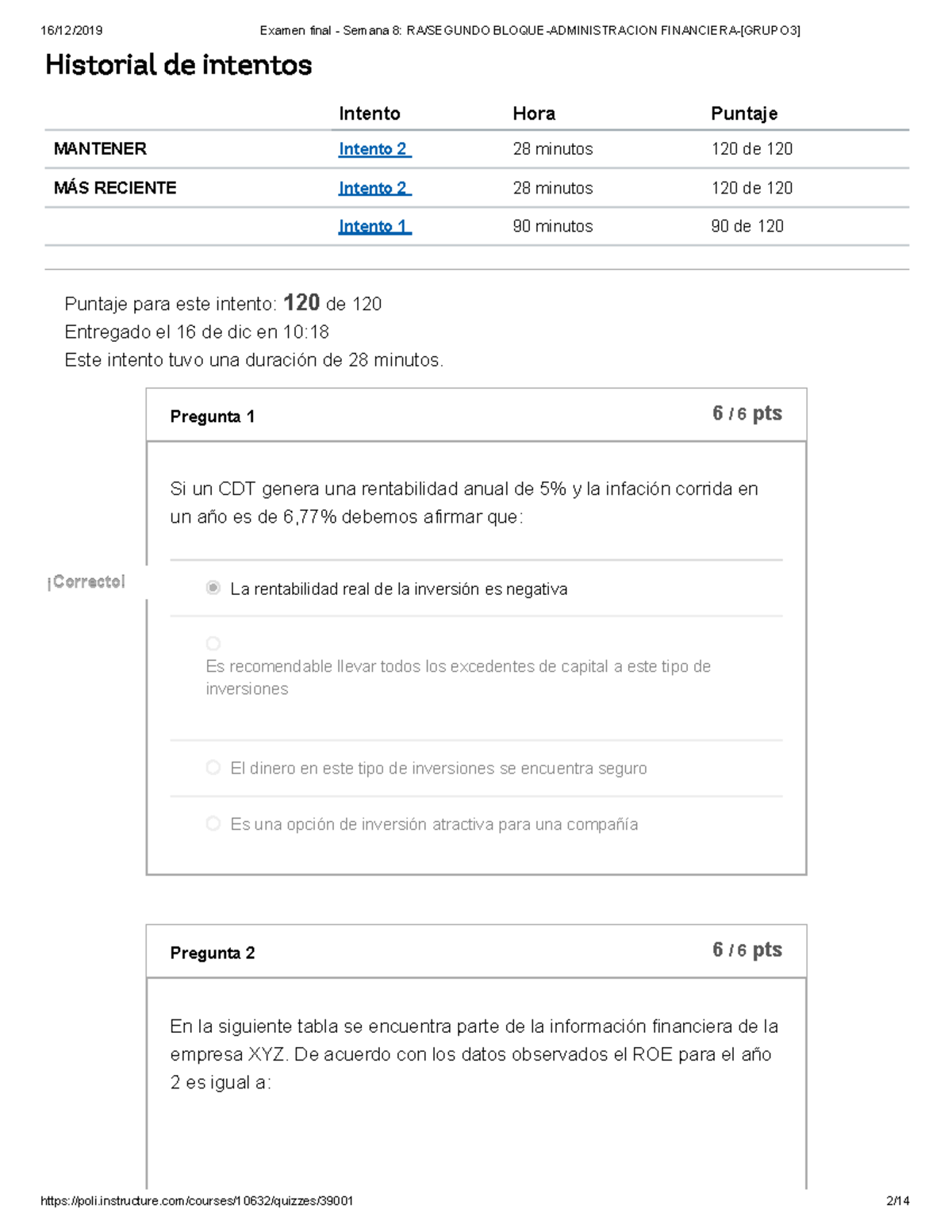 Examen Final - Semana 8_ - Historial De Intentos Intento Hora Puntaje ...