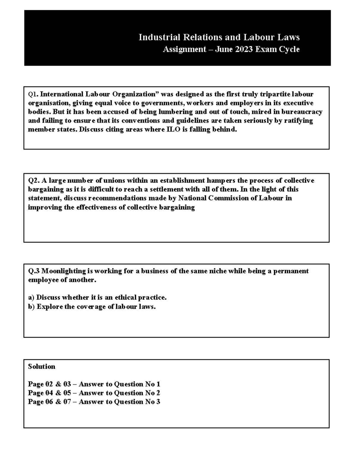 assignment of labour legislation