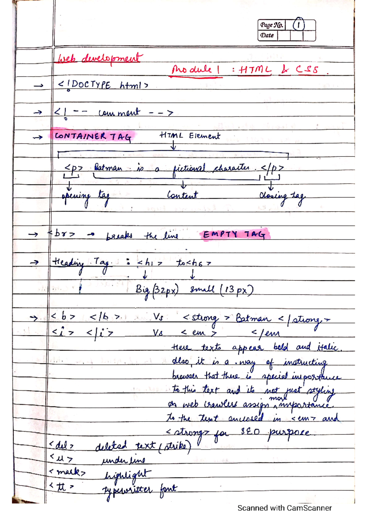 Web dev - web dev complete notes - Page No. I Date web development ...