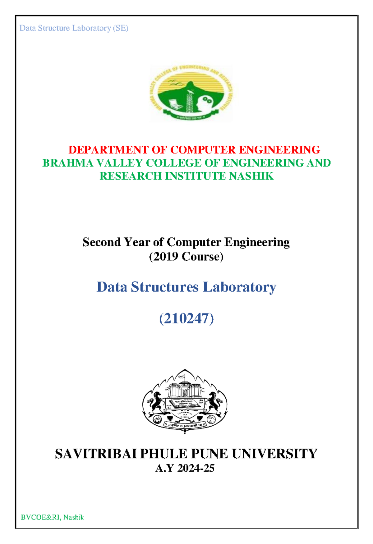 FDS LAB Manual - Notes - DEPARTMENT OF COMPUTER ENGINEERING BRAHMA ...