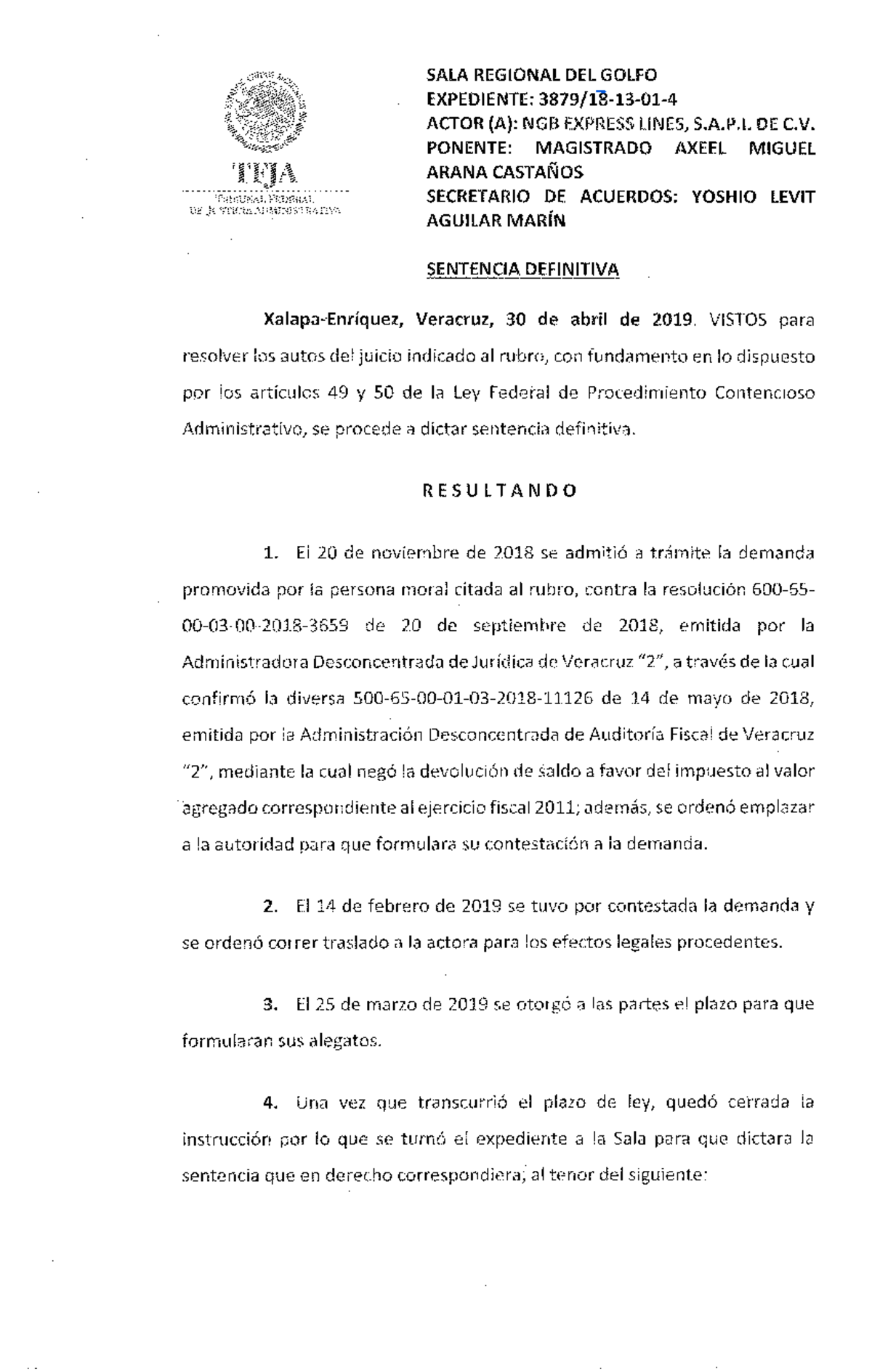 Sentencia Tribunal Federal de Justicia Administrativa - Derecho