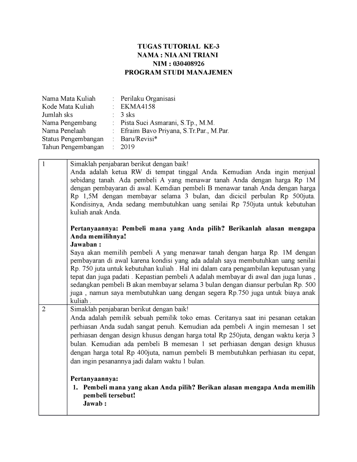 Tugas 3 Perilaku Organisasi - TUGAS TUTORIAL KE- NAMA : NIA ANI TRIANI ...