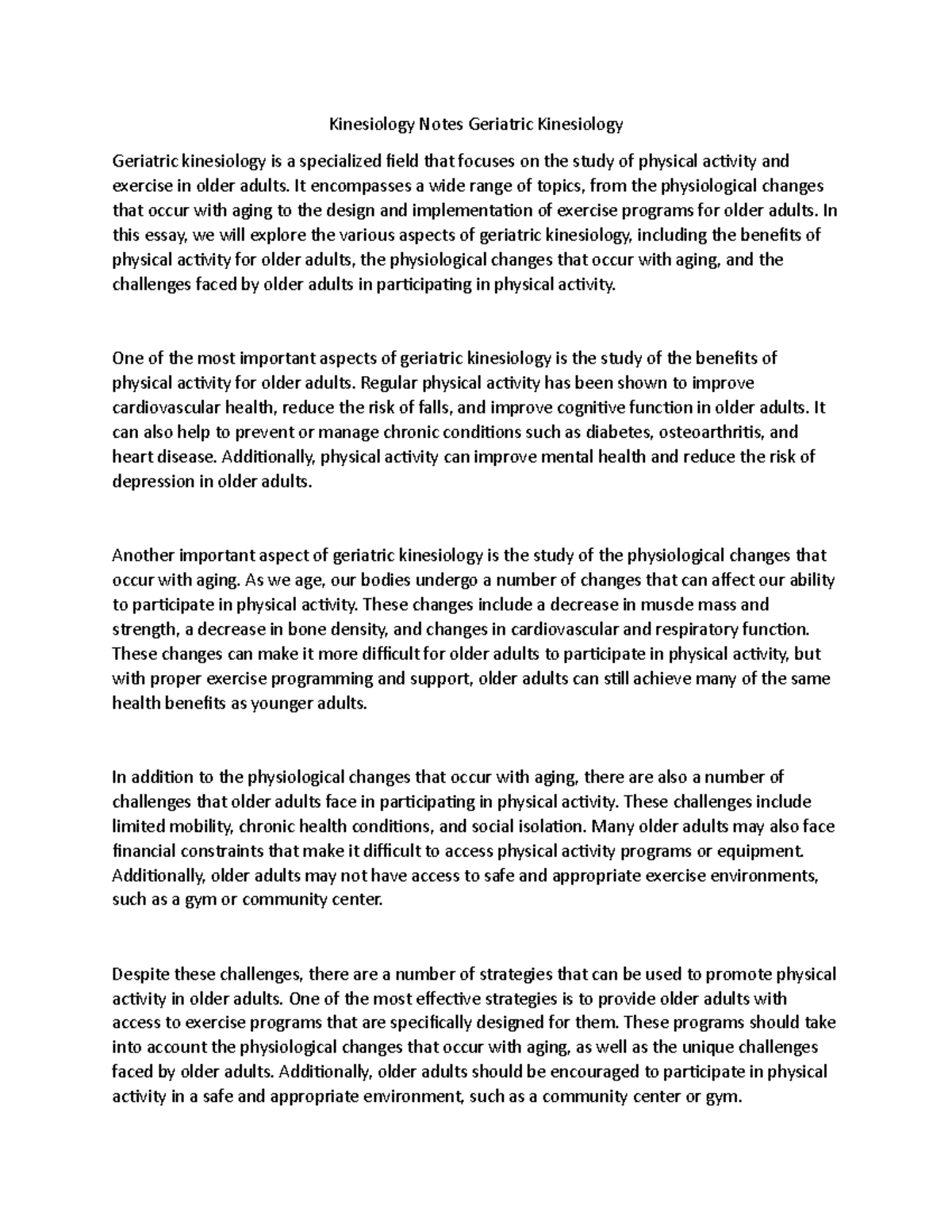 Kinesiology Notes Geriatric Kinesiology - Kinesiology Notes Geriatric ...