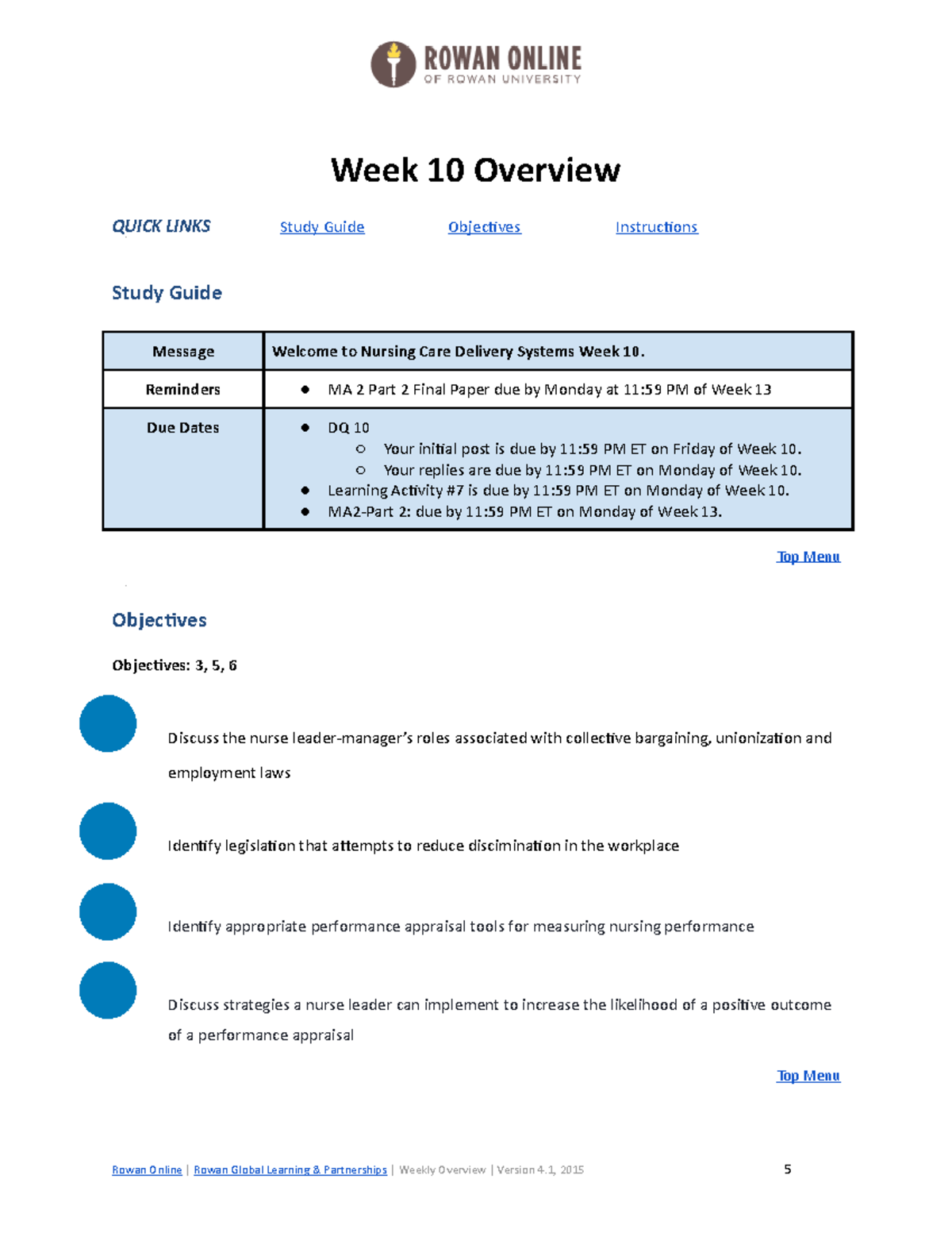 NURS03403 - Week 10 Overview - V2.0 - OL-15 - Week 10 Overview QUICK ...