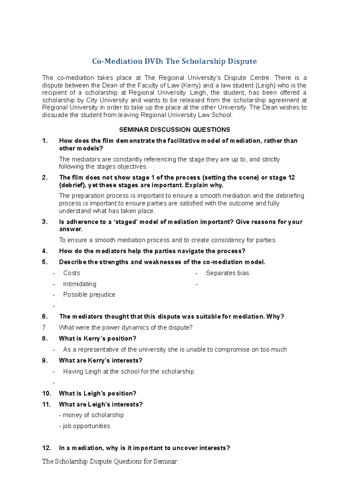 Mediation DVD seminar questions - Co-Mediation DVD: The Scholarship ...