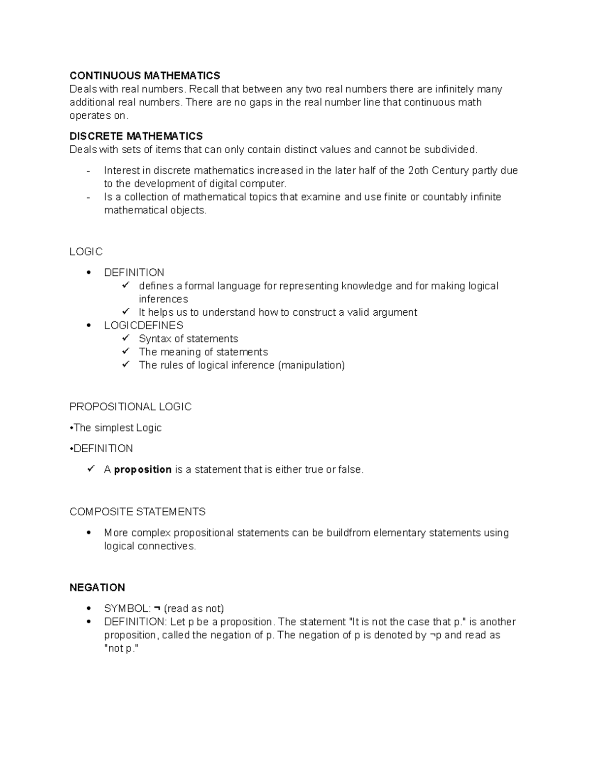 CPE132 Prelim Notes - CONTINUOUS MATHEMATICS Deals with real numbers ...