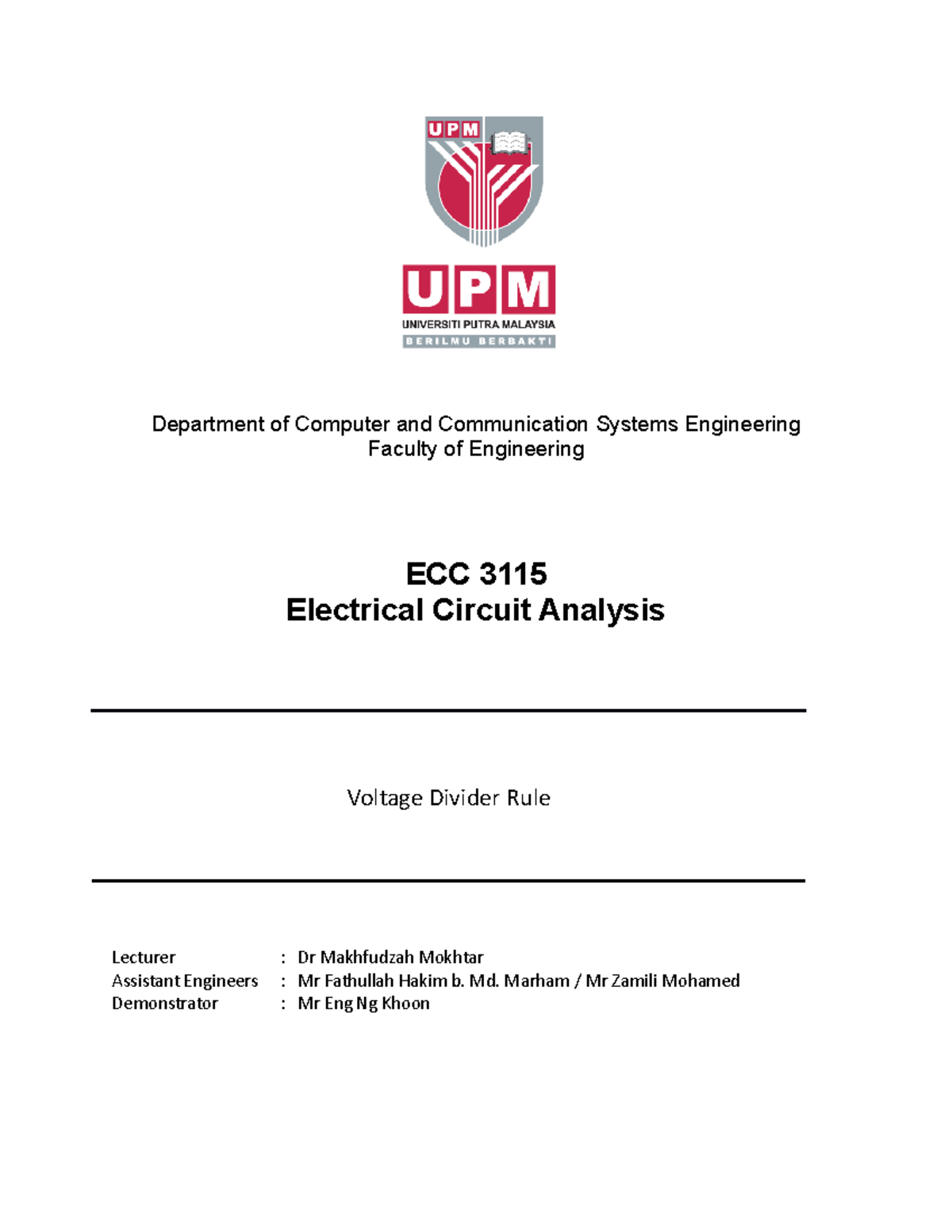 LAB 2 - Voltage Divider Circuit - Department of Computer and ...