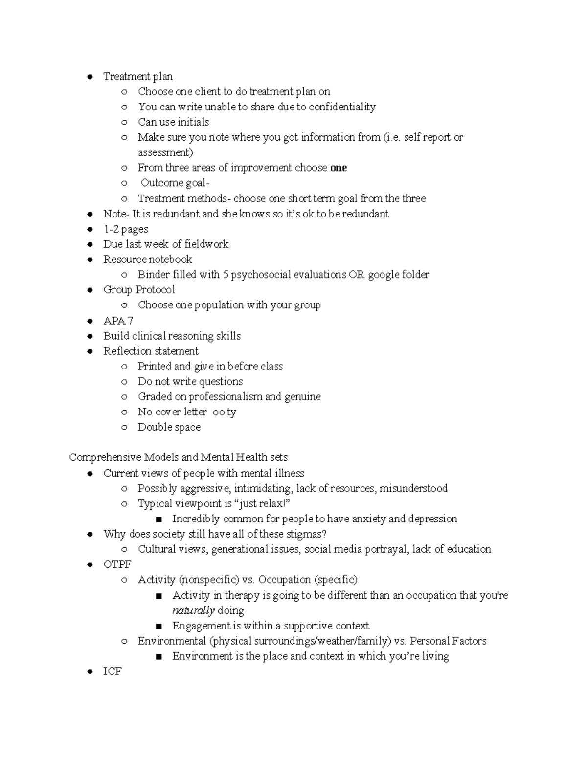 Mental Health Theory - Treatment plan Choose one client to do treatment ...