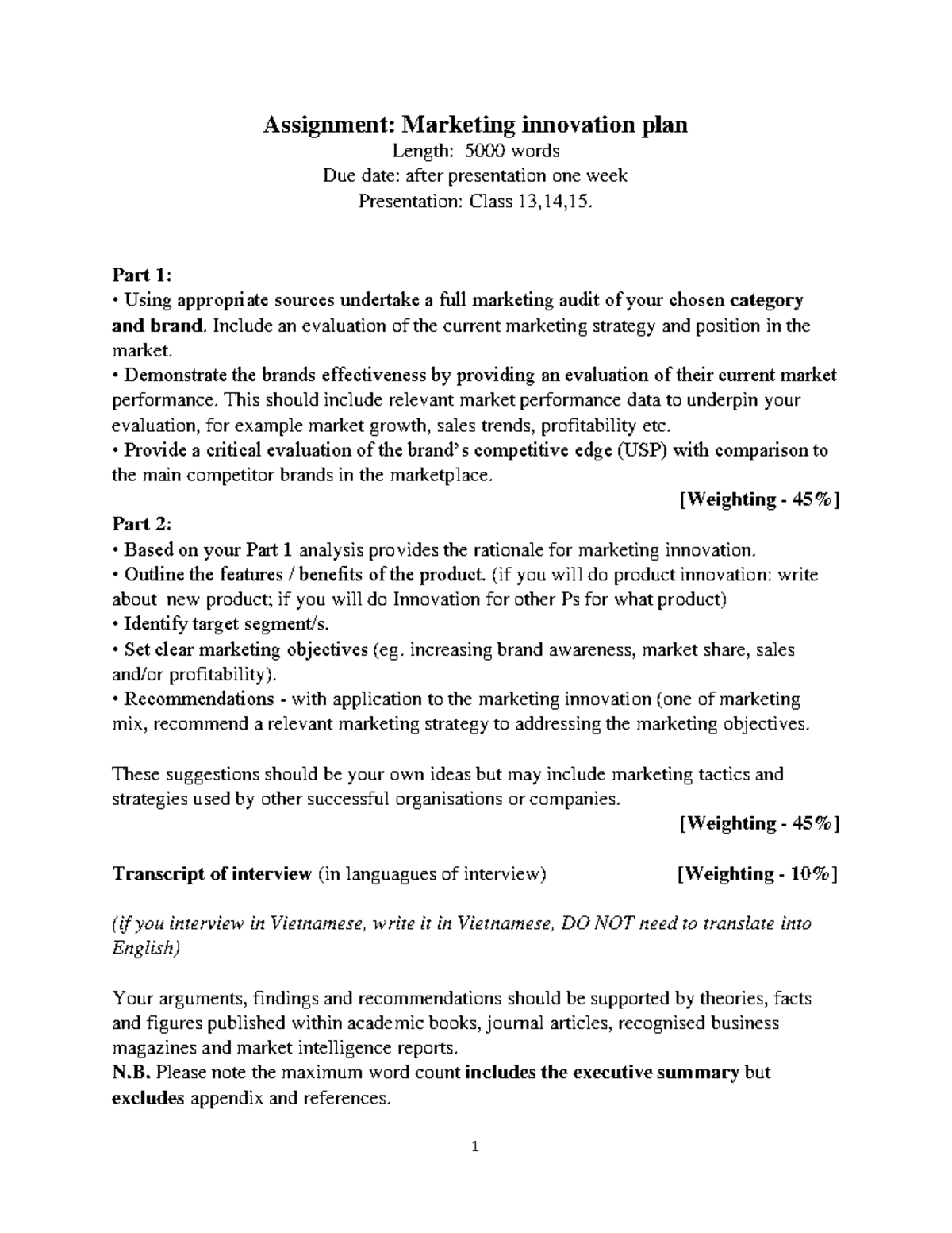 Requirement of group assignment Marketing Innovation - 1 Assignment ...
