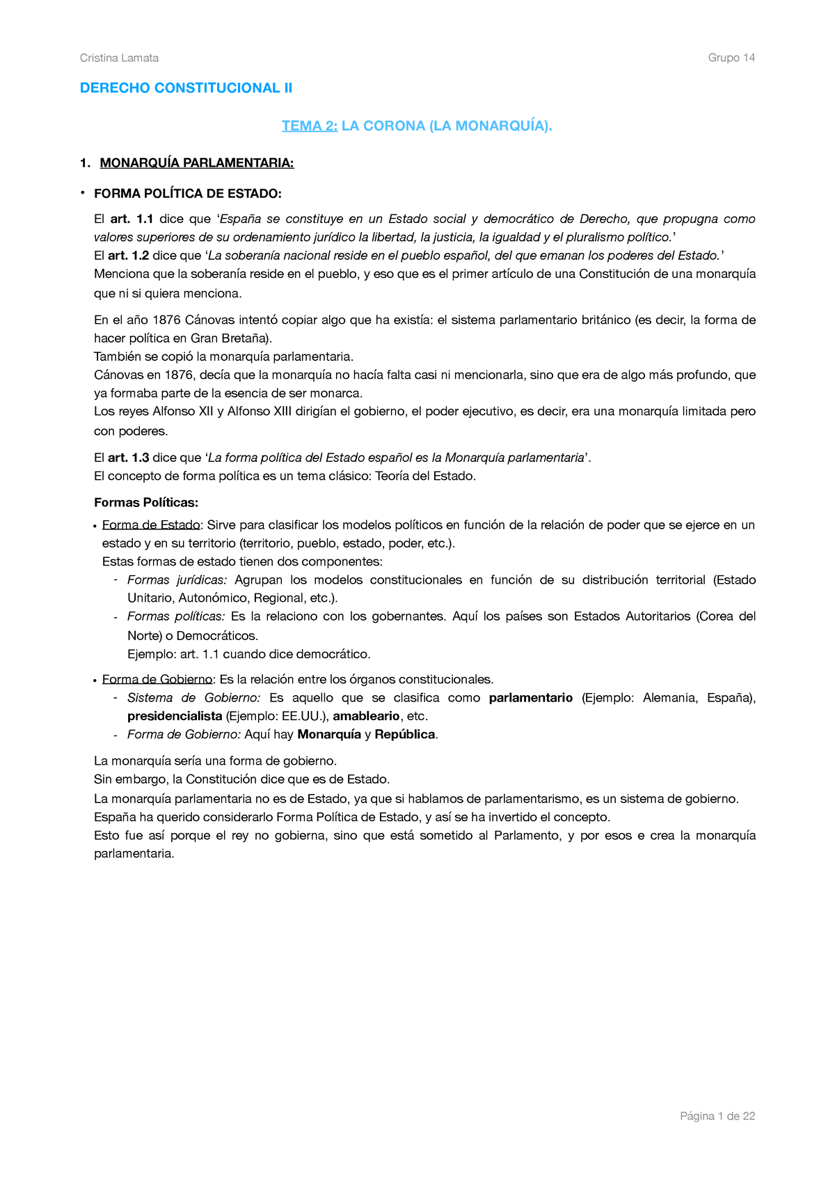 TEMA 2 (Constitucional II) - DERECHO CONSTITUCIONAL II TEMA 2: LA ...