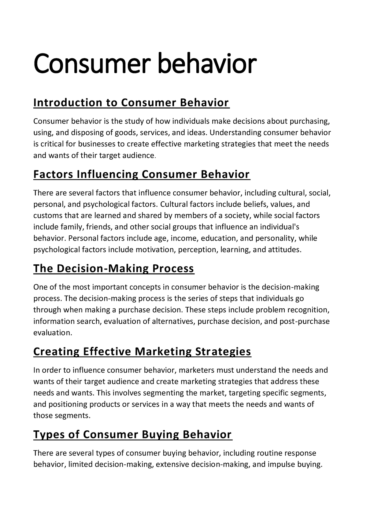 Consumer Behavior - Good Lecture Notes! - Consumer Behavior ...